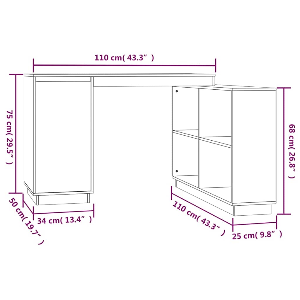 vidaXL Bureau 110x50x75 cm massief grenenhout