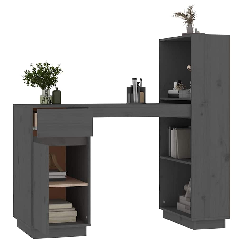 vidaXL Bureau 110x53x117 cm massief grenenhout grijs