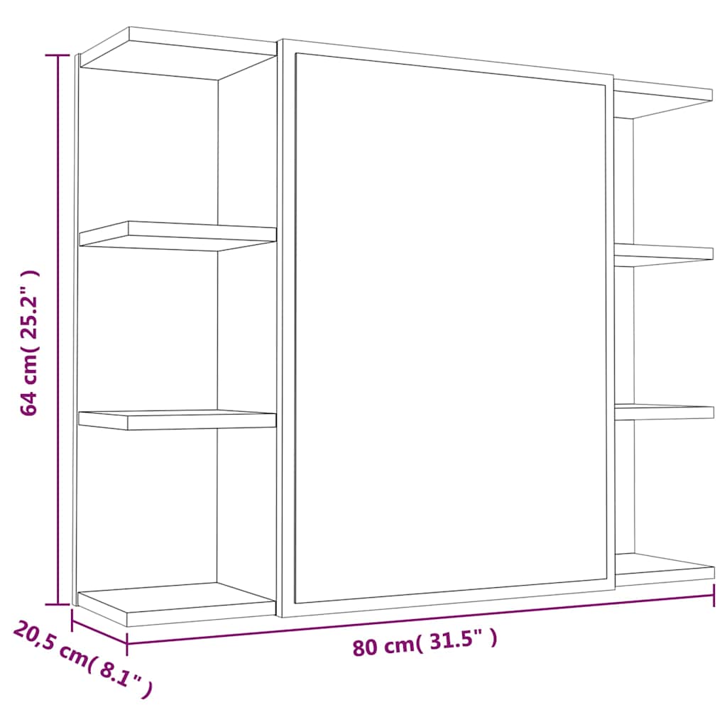 vidaXL Badkamerspiegelkast 80x20,5x64 cm bewerkt hout wit