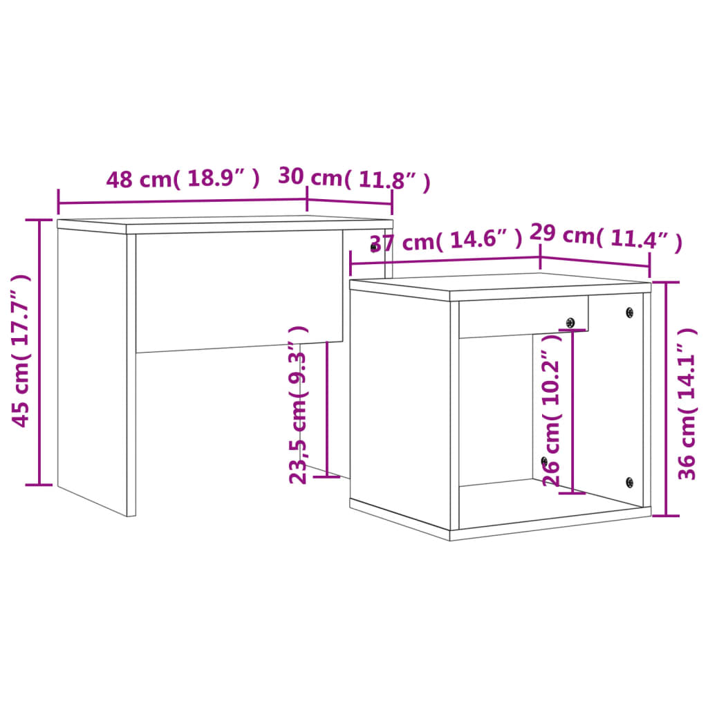 vidaXL Salontafelset 48x30x45 cm bewerkt hout wit