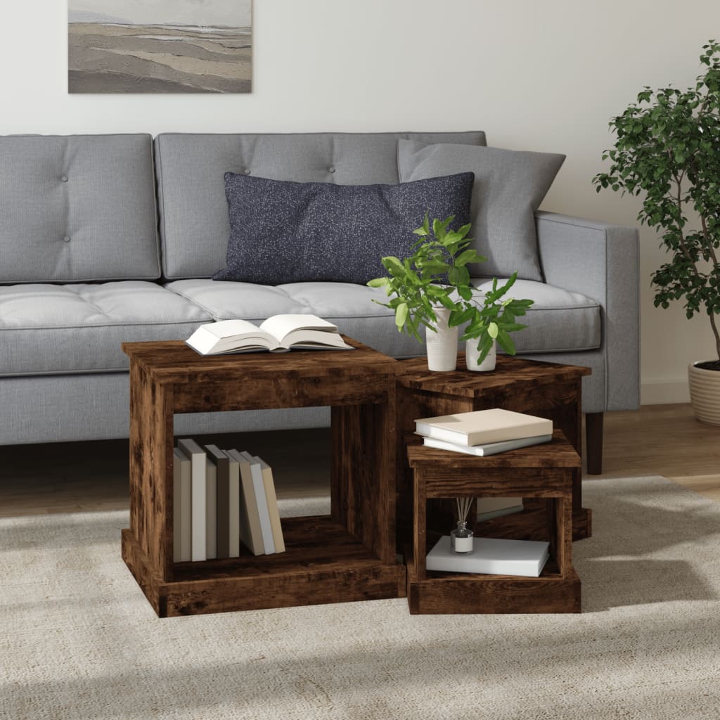 vidaXL 3-delige Salontafelset bewerkt hout wit
