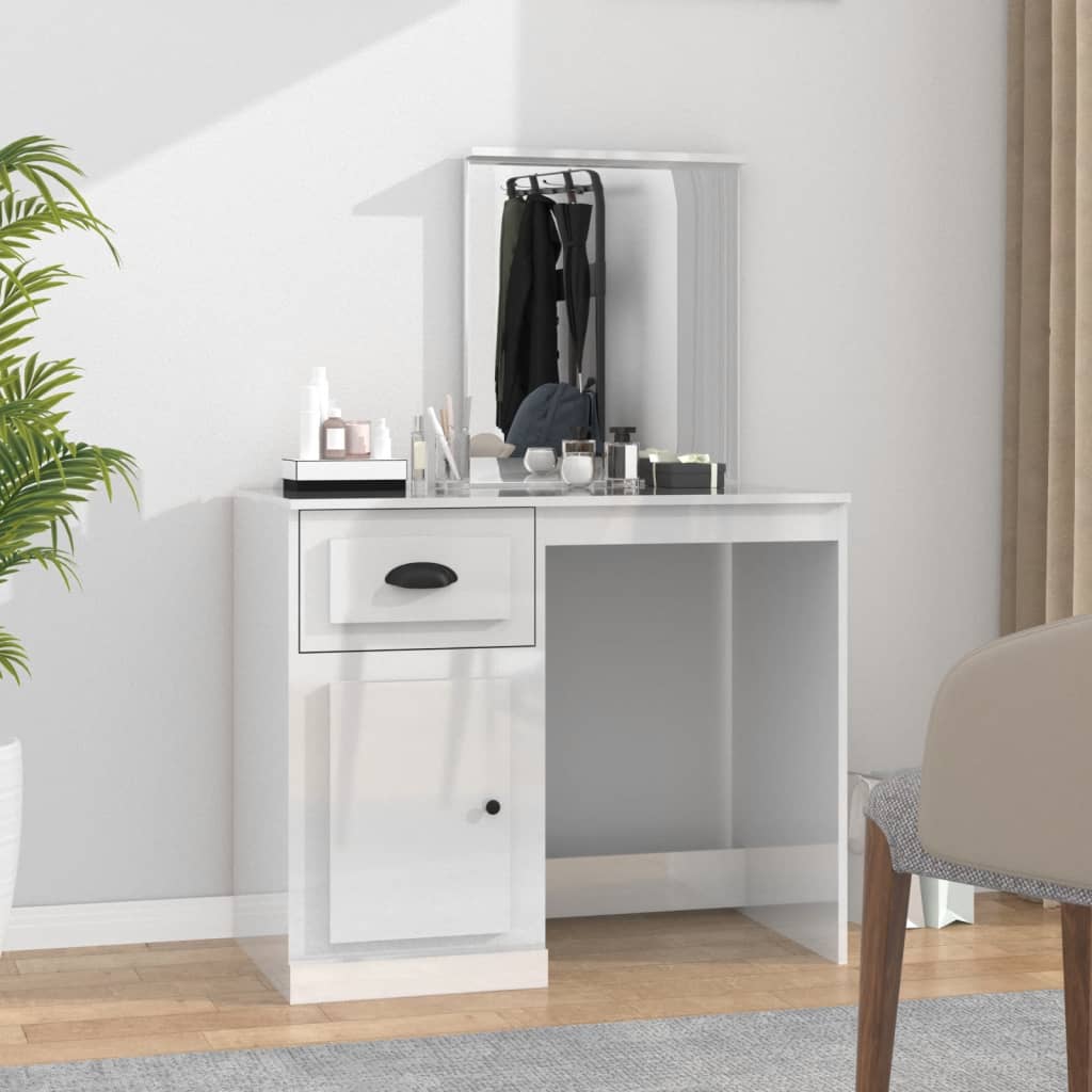 vidaXL Kaptafel met spiegel 90x50x132,5 cm bewerkt hout wit