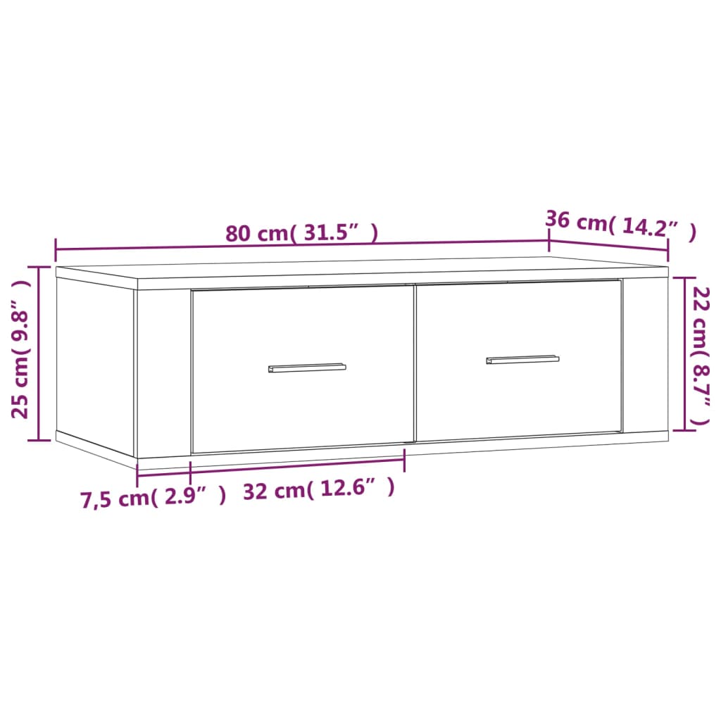 vidaXL Tv-hangmeubel 80x36x25 cm bewerkt hout wit