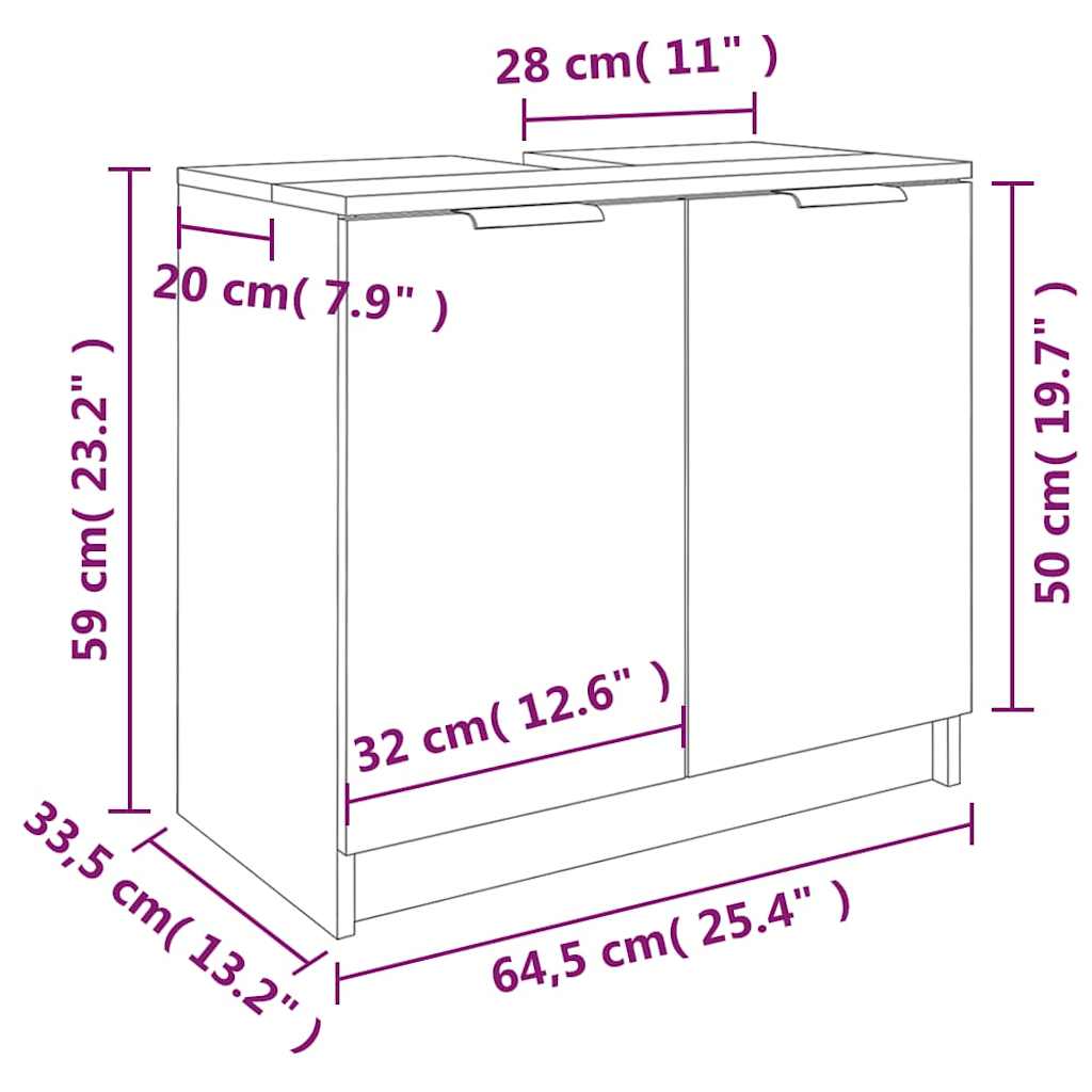 vidaXL Bathroom Cabinet 64.5x33.5x59 cm Engineered Wood White