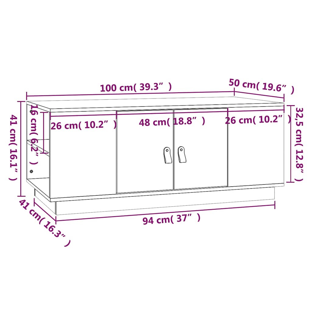 vidaXL Salontafel 100x50x41 cm massief grenenhout