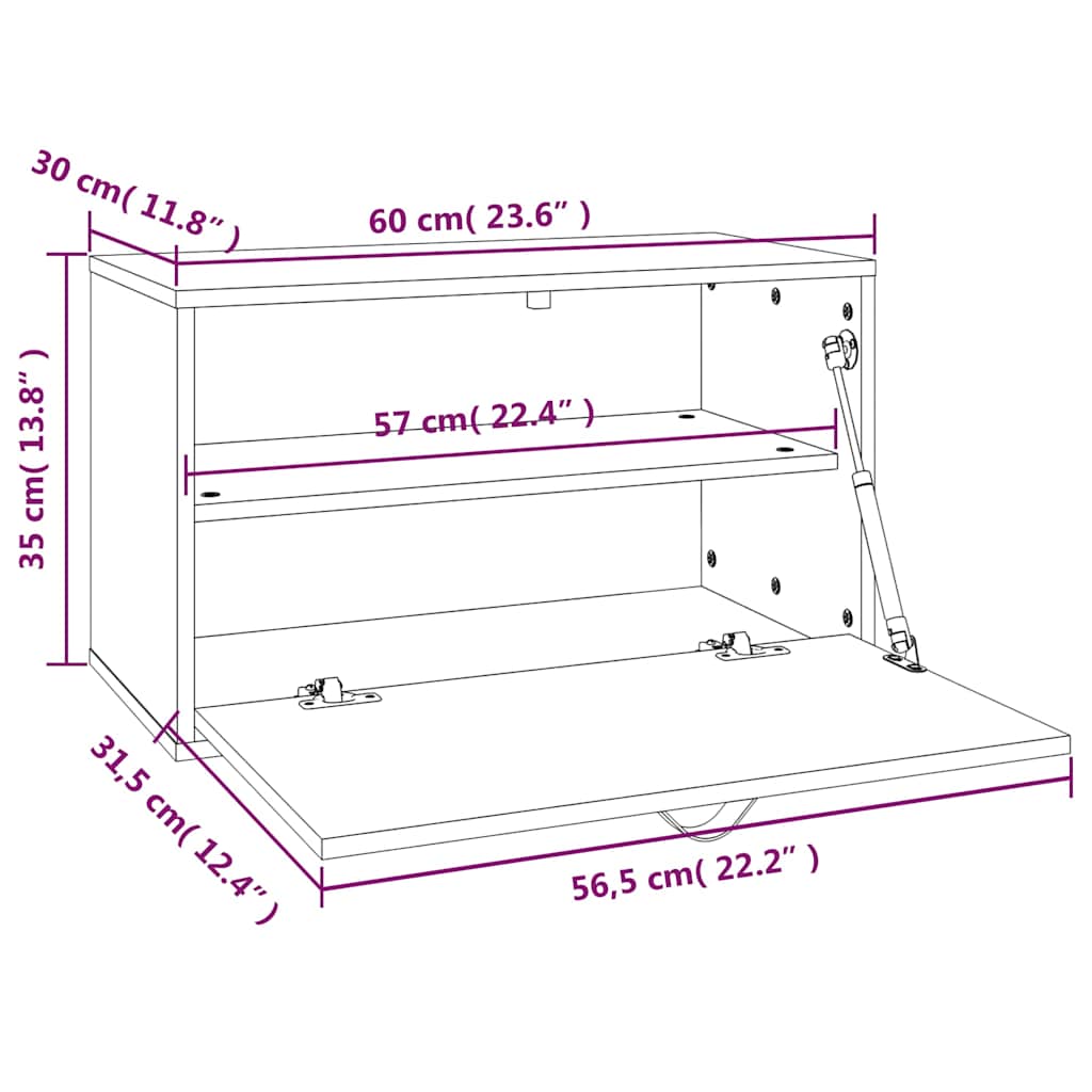 vidaXL Wandkast 60x30x35 cm massief grenenhout grijs