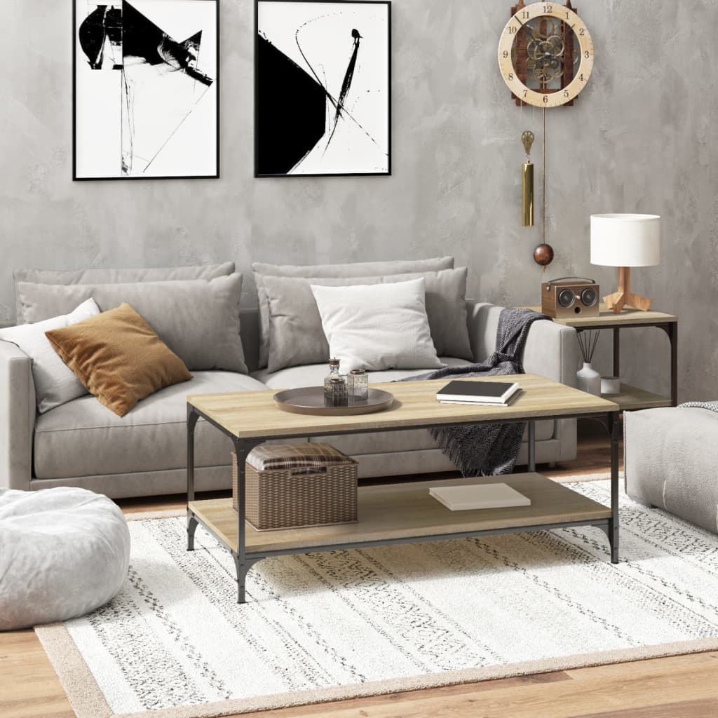 vidaXL Salontafel 100x50x40 cm bewerkt hout zwart eikenkleurig