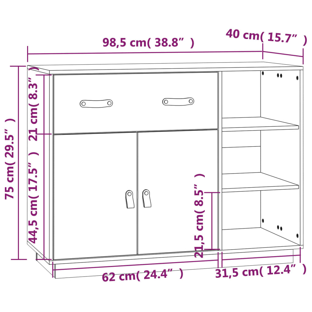 vidaXL Sideboard 98.5x40x75 cm Solid Pinewood