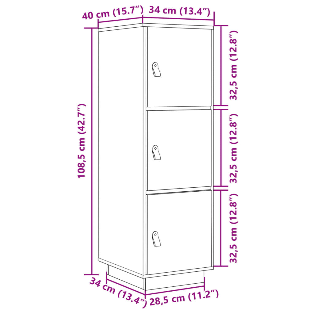 vidaXL Hoge kast 34x40x108,5 cm massief grenenhout