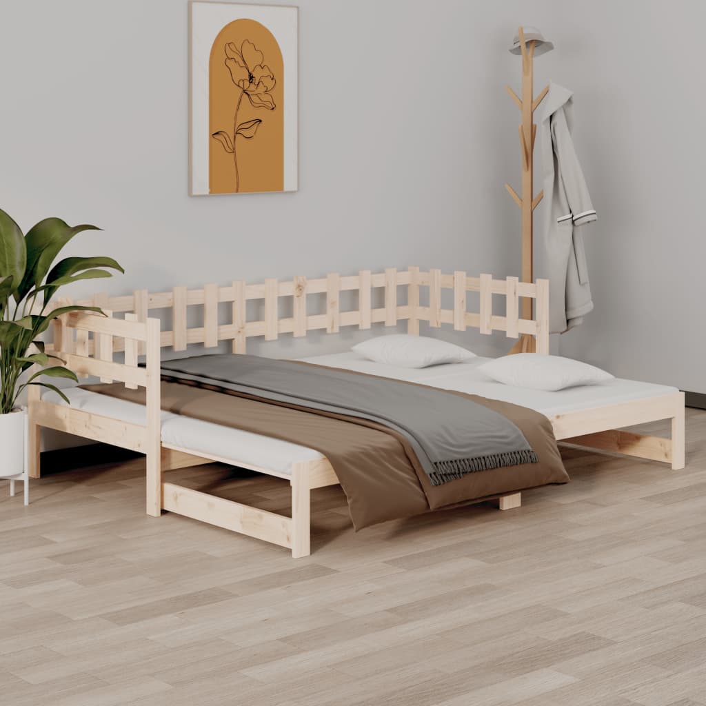 vidaXL Extendable Day Bed Solid Pine Wood 2x(90x190) cm