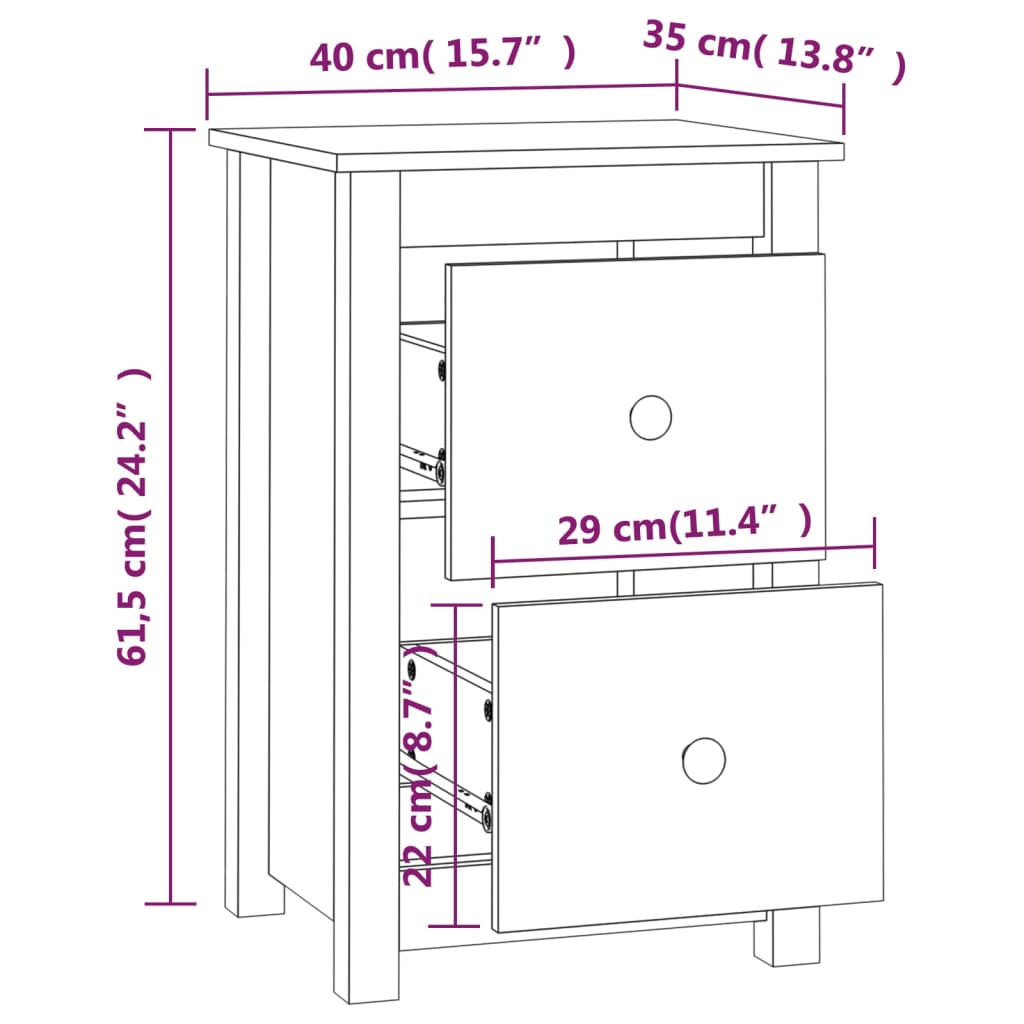 vidaXL Nachtkastjes 2 st 40x35x61,5 cm massief grenenhout