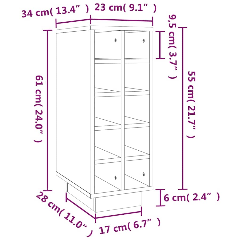 vidaXL Wijnkast 23x34x61 cm massief grenenhout