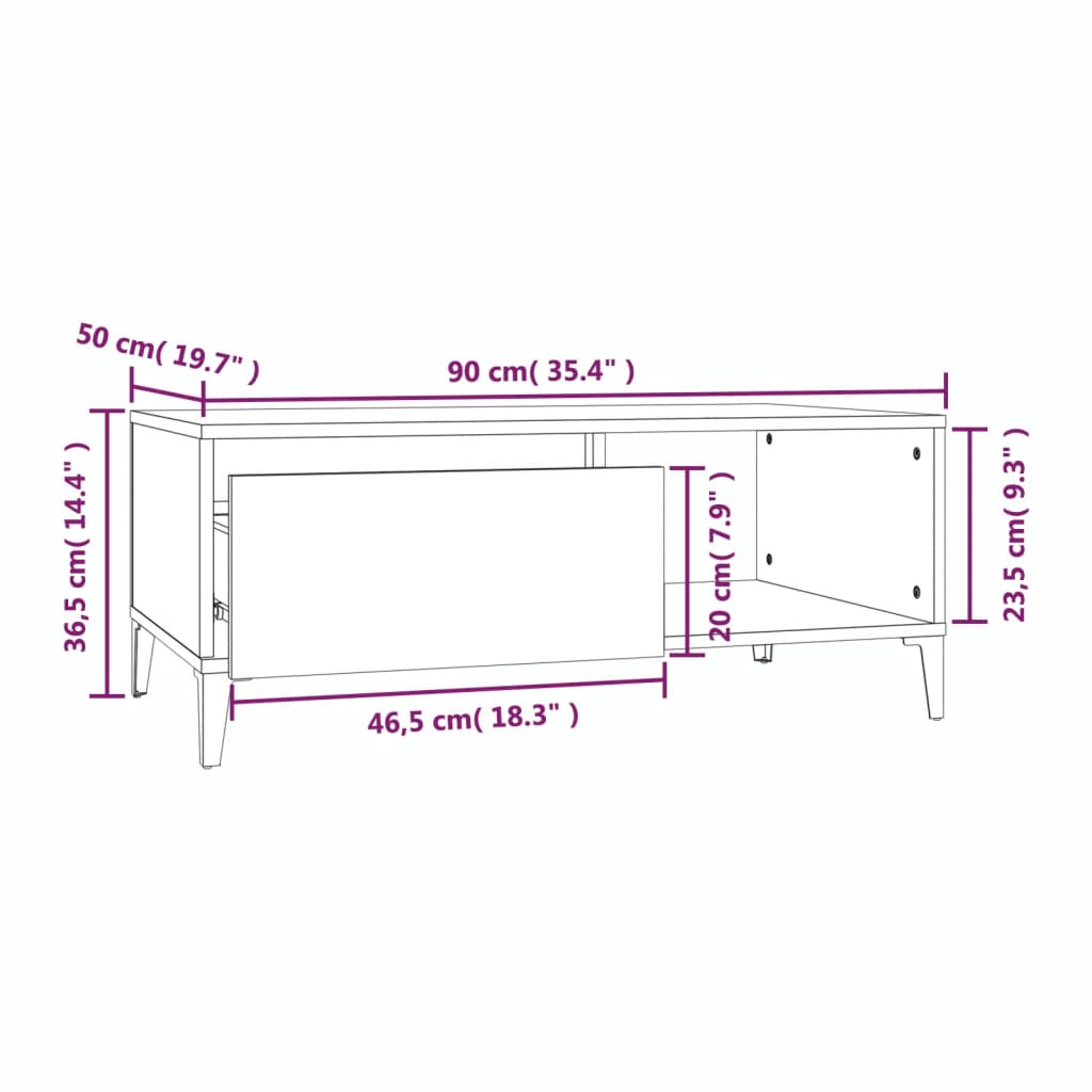 vidaXL Salontafel 90x50x36,5 cm bewerkt hout wit