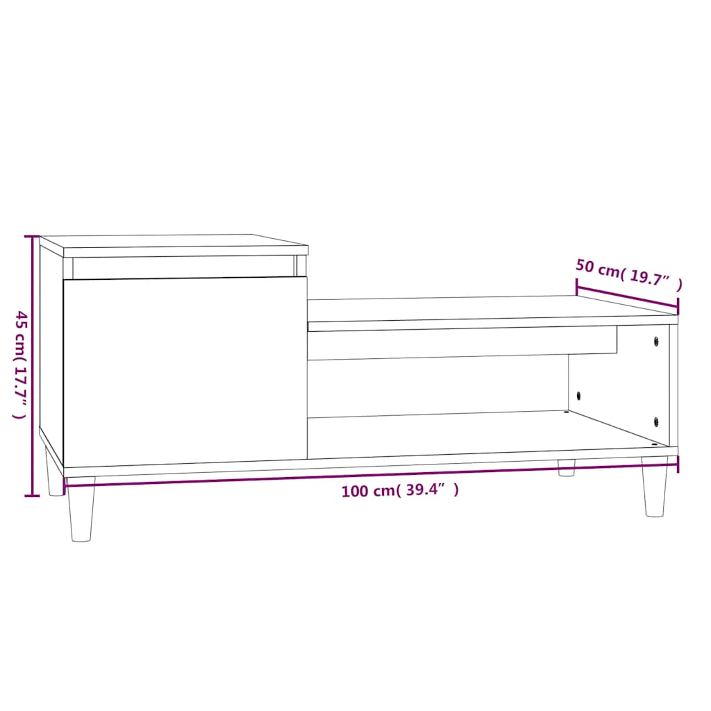 vidaXL Salontafel 100x50x45 cm bewerkt hout wit