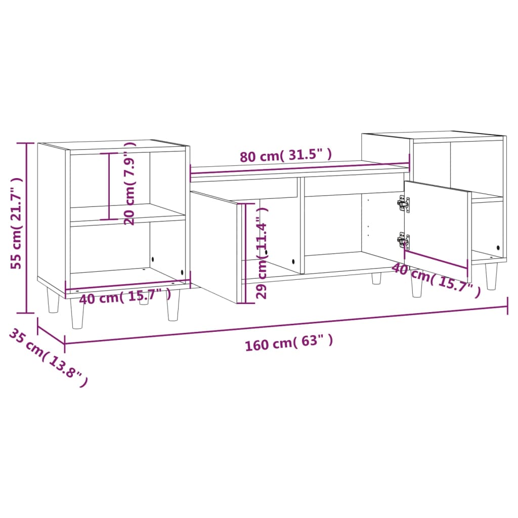 vidaXL TV cabinet 160x35x55 cm engineered wood white