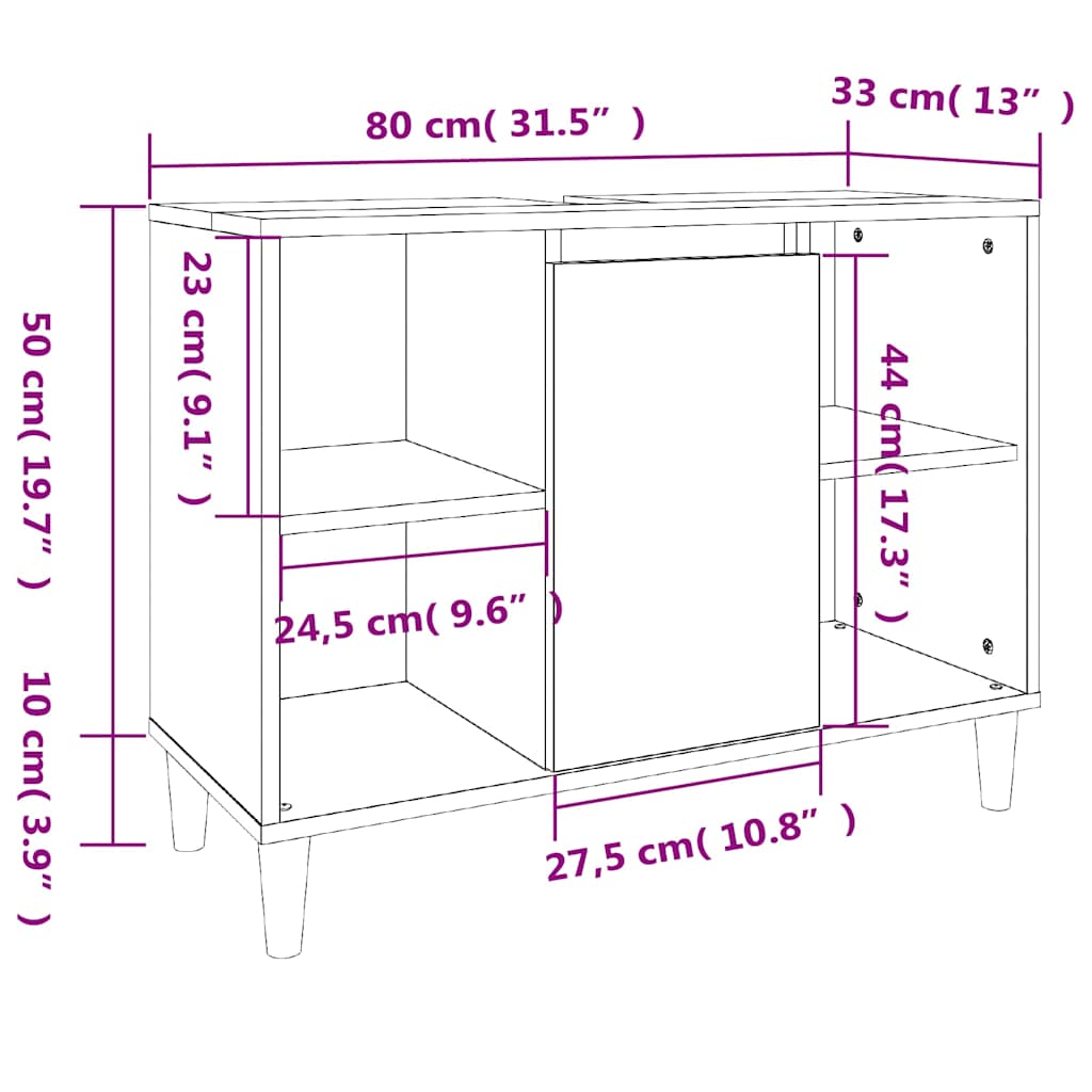 vidaXL Wastafelkast 80x33x60 cm bewerkt hout wit