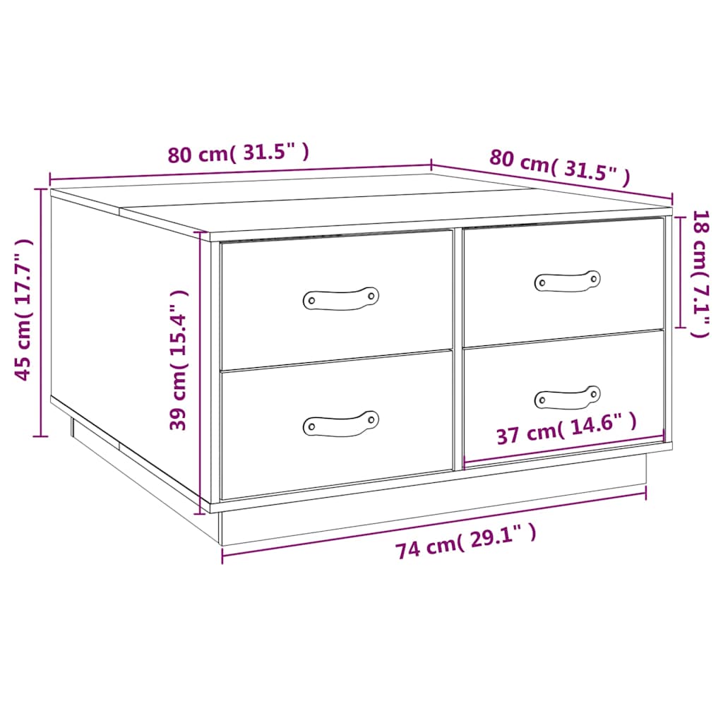 vidaXL Salontafel 80x80x45 cm massief grenenhout