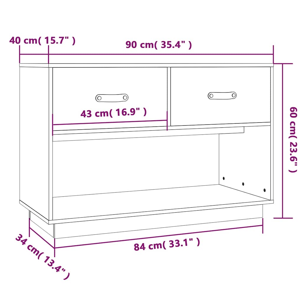vidaXL Tv-meubel 90x40x60 cm massief grenenhout