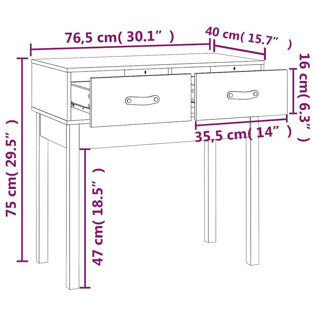vidaXL Console Table 76.5x40x75 cm Solid Pine Wood