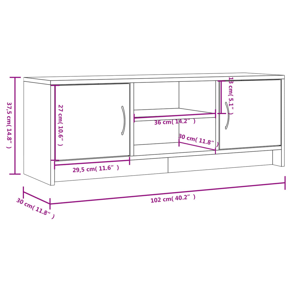 vidaXL TV Cabinet 102x30x37.5 cm Engineered Wood White