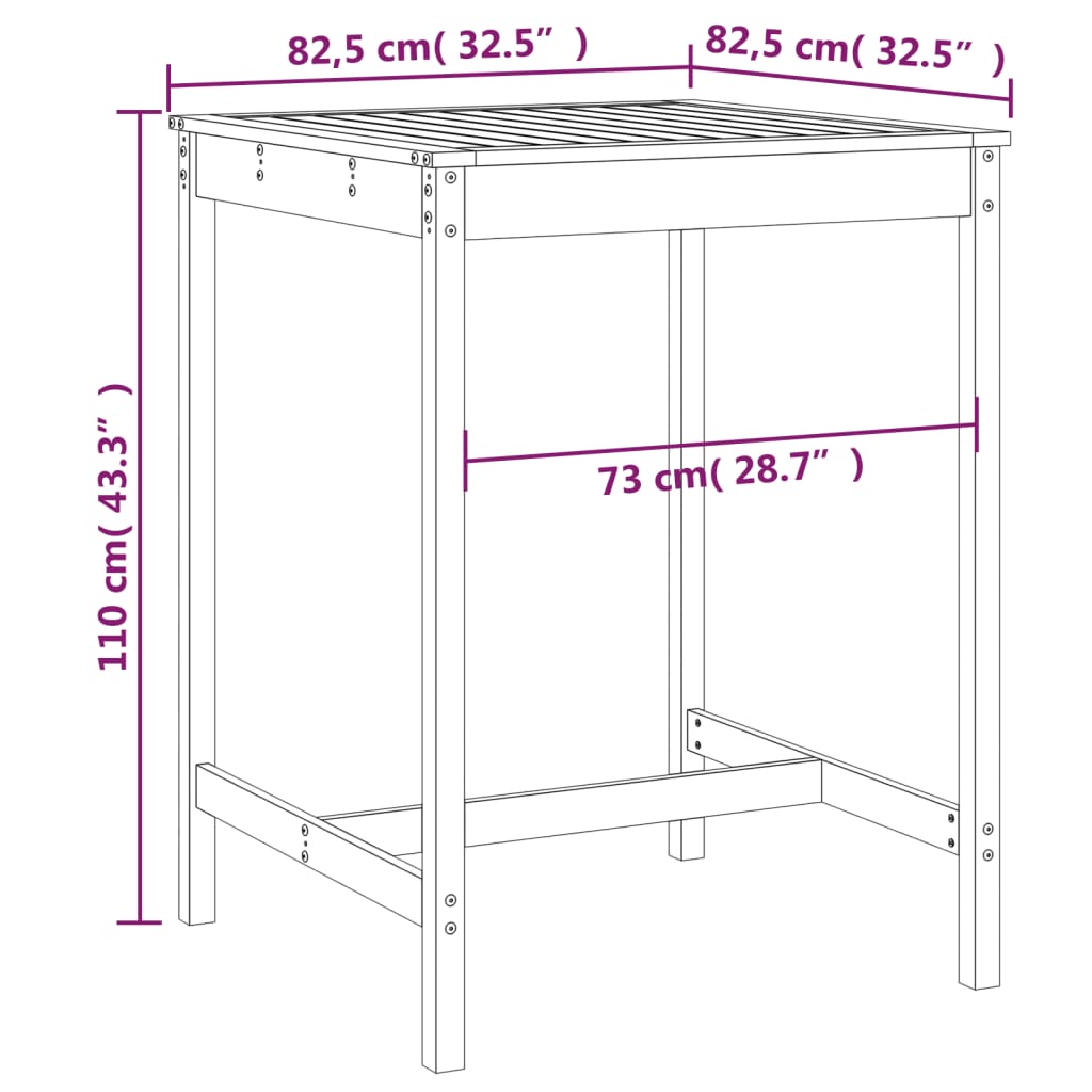 vidaXL Tuintafel 82,5x82,5x110 cm massief grenenhout