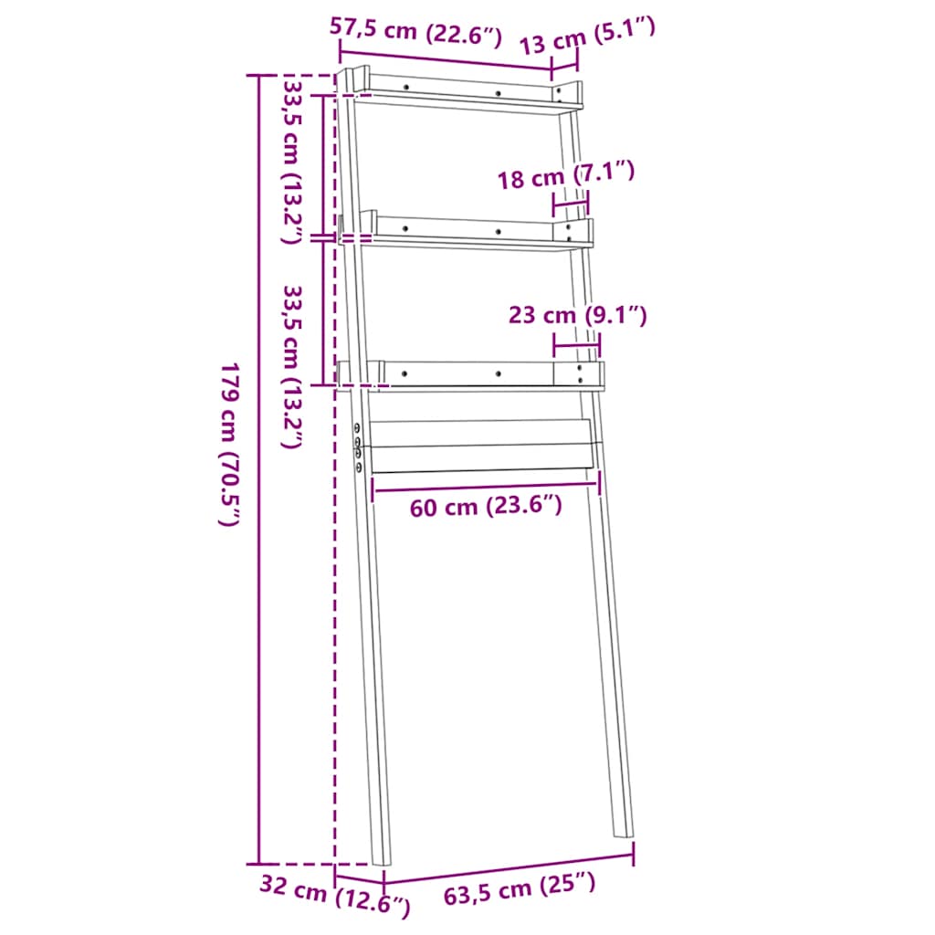 vidaXL Toiletrek 63,5x32x179 cm massief grenenhout wit