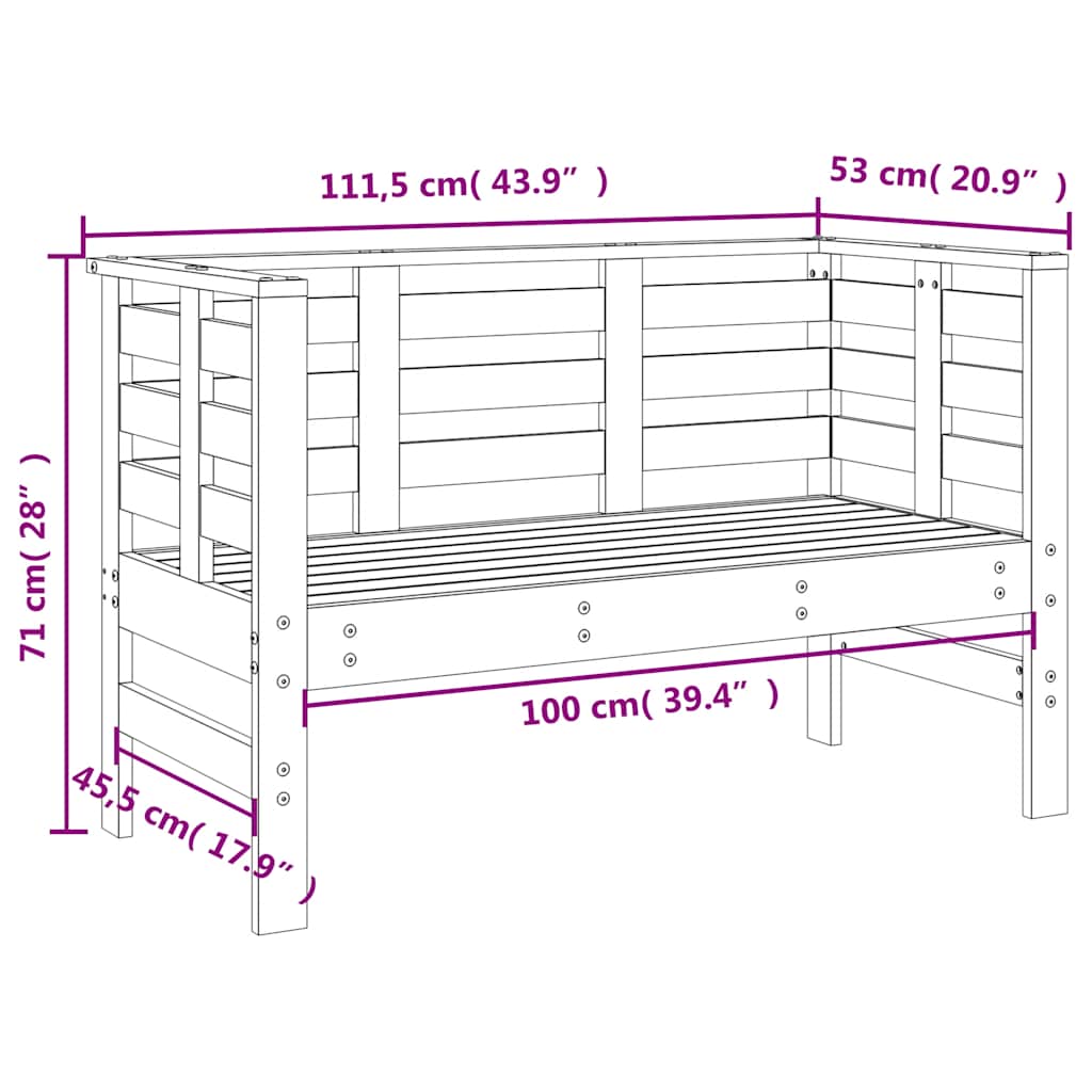 vidaXL Tuinbankje 111,5x53x71 cm massief grenenhout