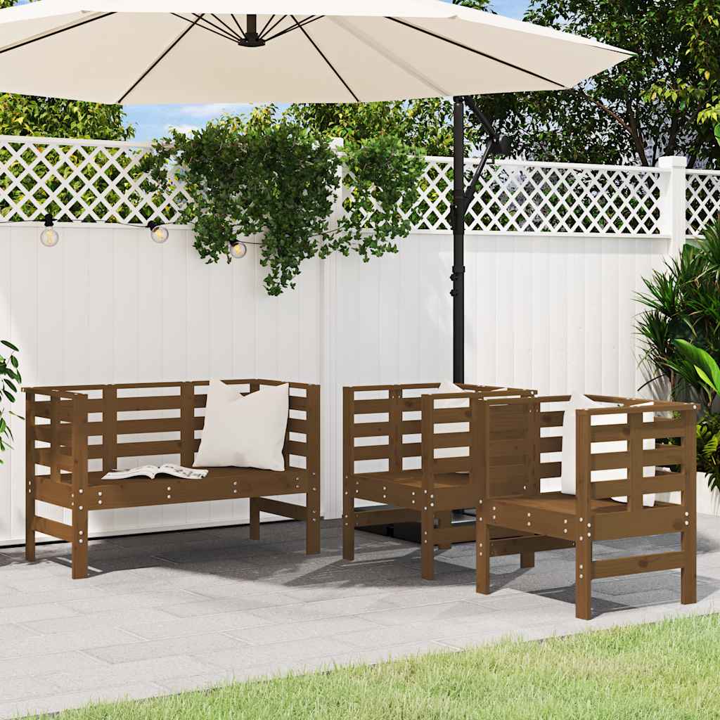 vidaXL 3-delige Loungeset massief grenenhout