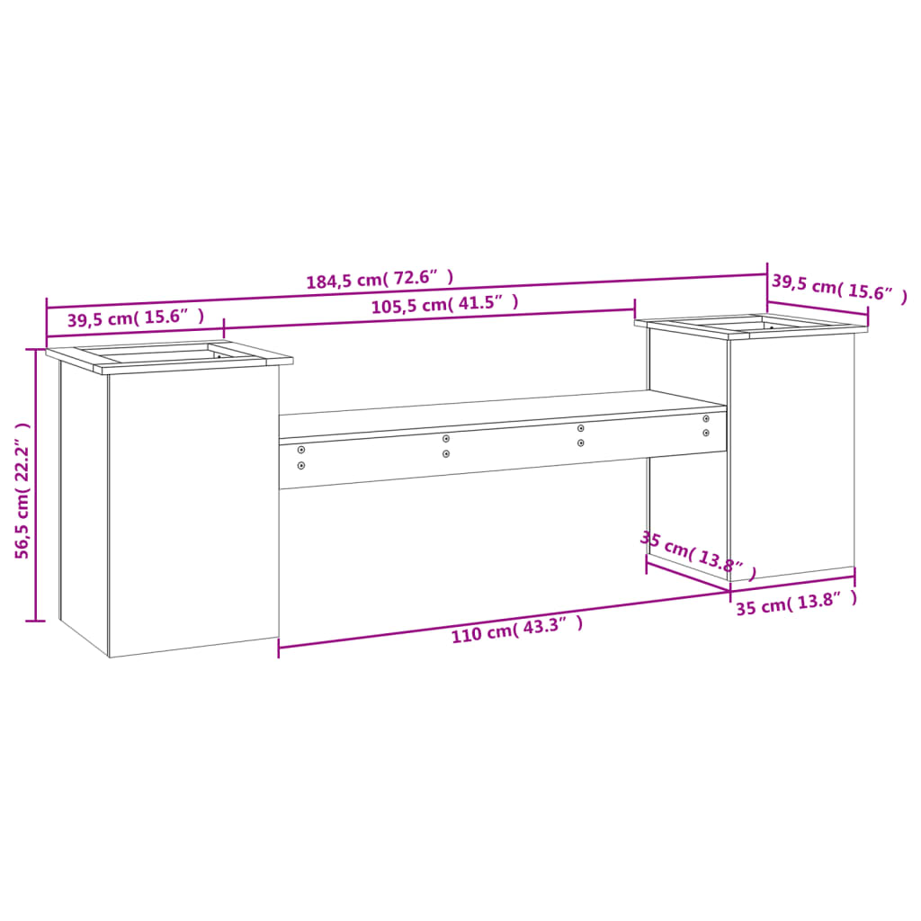 vidaXL Bankje met plantenbakken 184,5x39,5x56,5 cm grenenhout