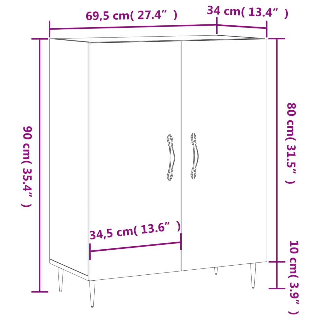 vidaXL Dressoir 69,5x34x90 cm bewerkt hout betongrijs