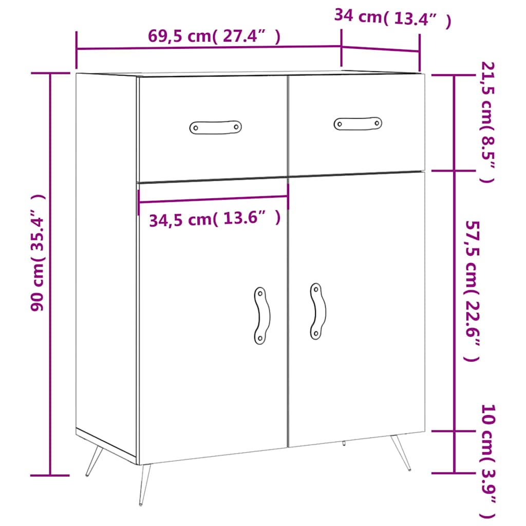 vidaXL Sideboard 69.5x34x90 cm Engineered Wood White