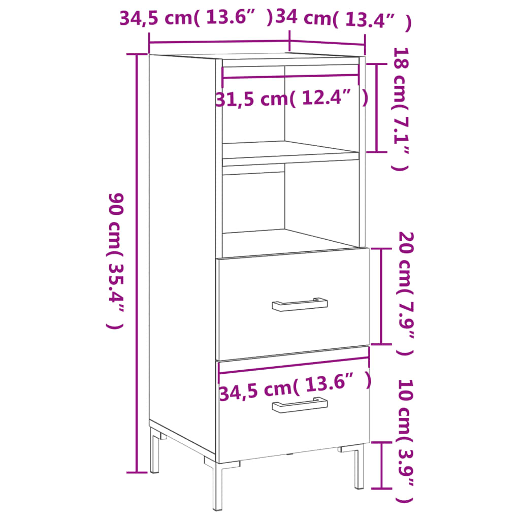 vidaXL Dressoir 34,5x34x90 cm bewerkt hout wit