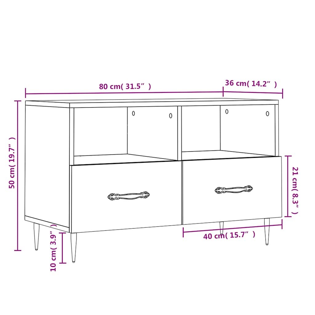 vidaXL Tv-meubel 80x36x50 cm bewerkt hout wit