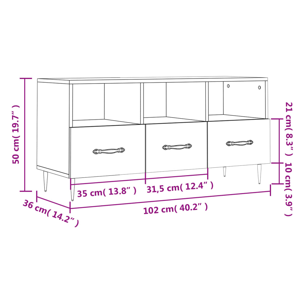 vidaXL Tv-meubel 102x36x50 cm bewerkt hout wit