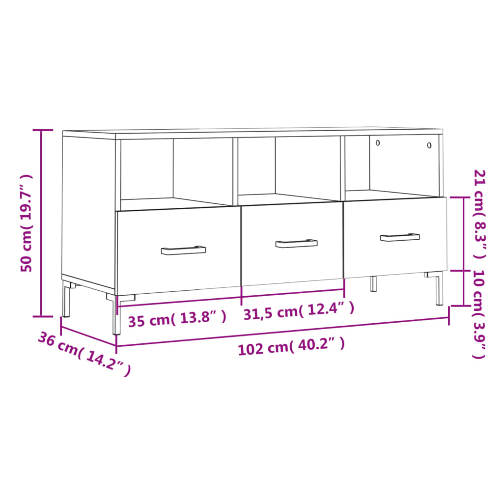 vidaXL Tv-meubel 102x36x50 cm bewerkt hout zwart