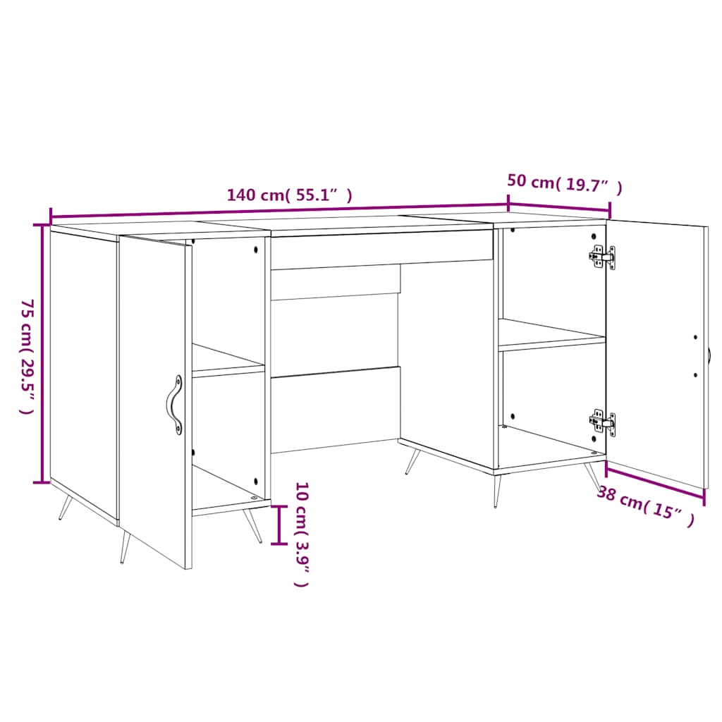 vidaXL Bureau 140x50x75 cm bewerkt hout wit