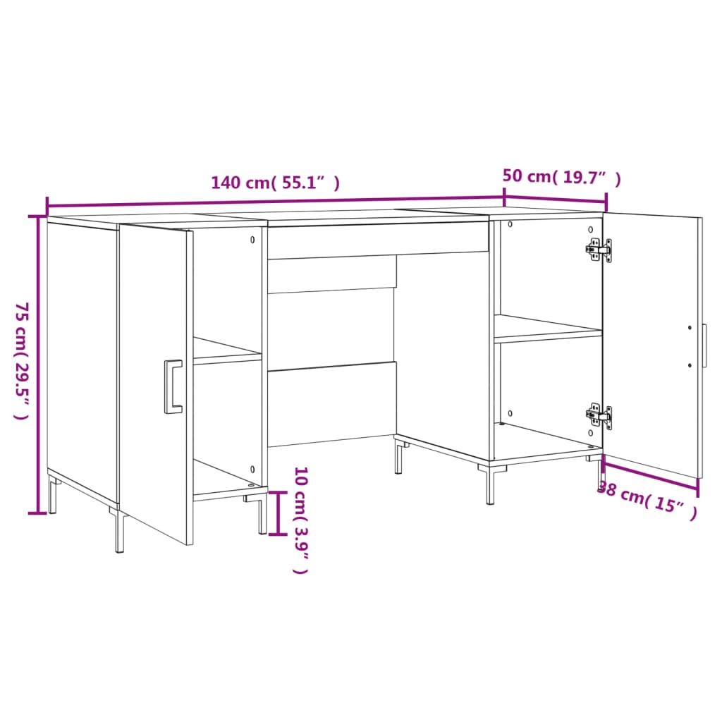vidaXL Bureau 140x50x75 cm bewerkt hout wit