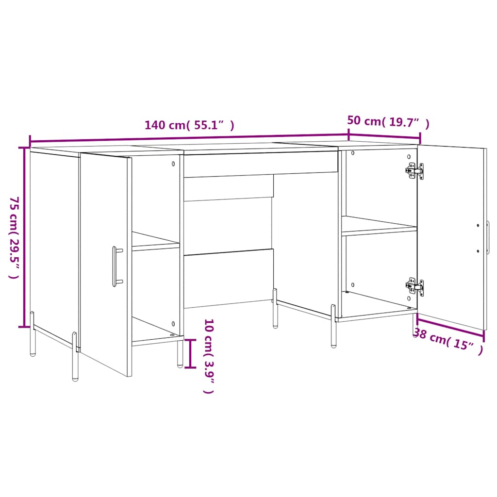 vidaXL Desk 140x50x75 cm engineered wood white