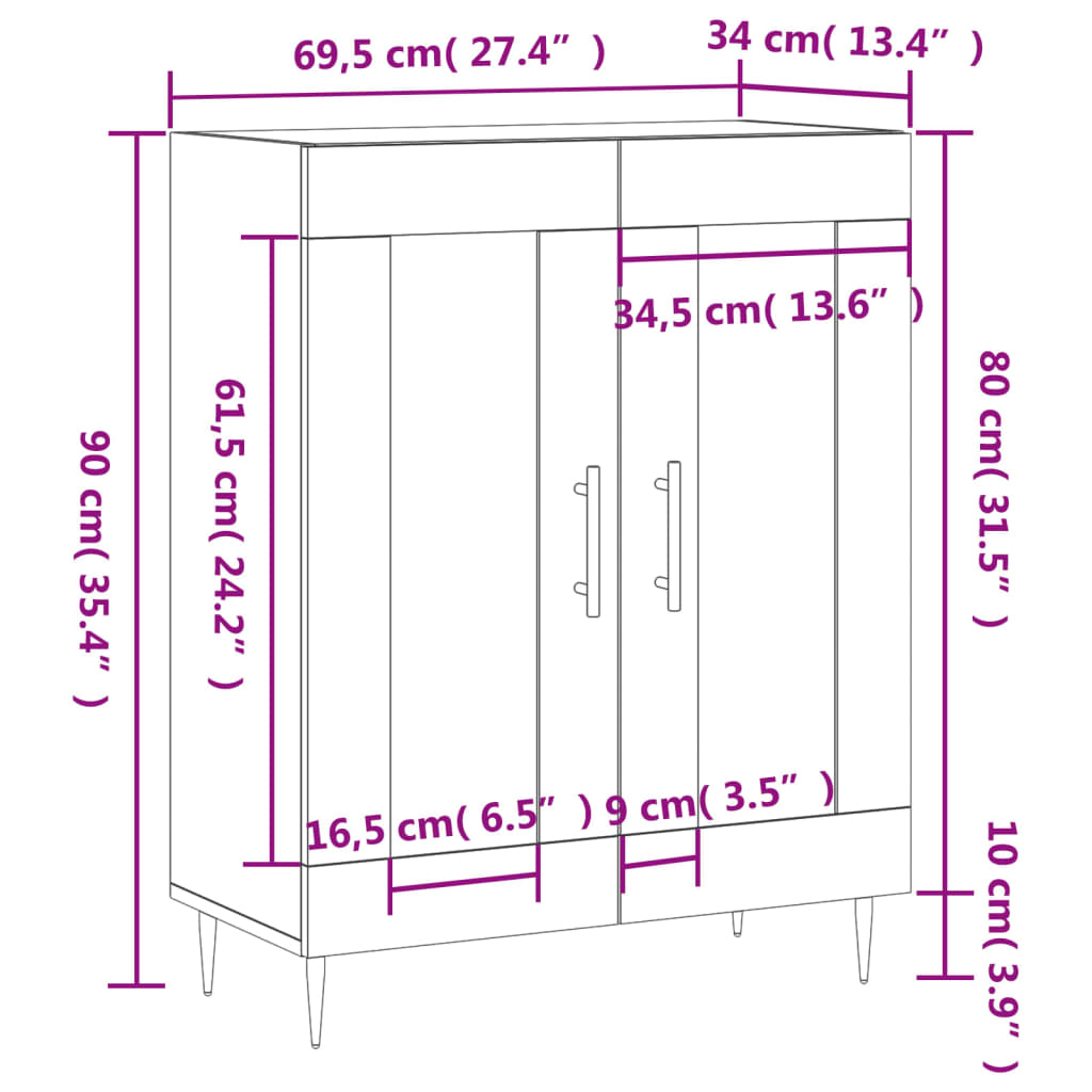 vidaXL Sideboard 69.5x34x90 cm Engineered Wood White