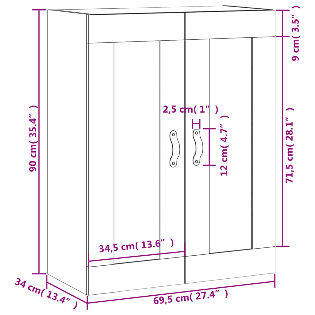 vidaXL Wall Cabinet 69.5x34x90 cm Engineered Wood White