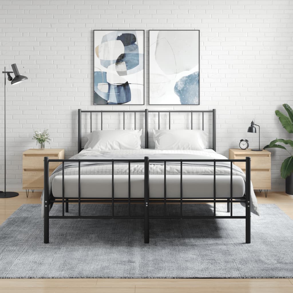vidaXL Bedkast met lade Zwart Eiken 40 x 35 x 50 cm Bewerkt hout
