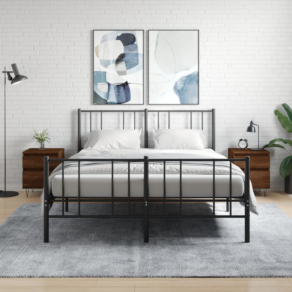 vidaXL Bedkast met lade Zwart Eiken 40 x 35 x 50 cm Bewerkt hout