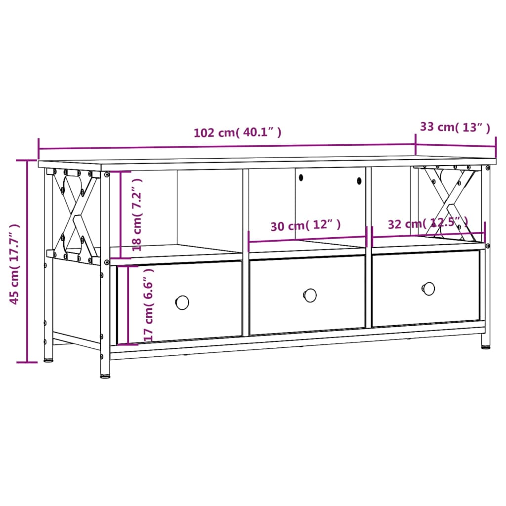 vidaXL TV cabinet 102x33x45 cm engineered wood and iron black