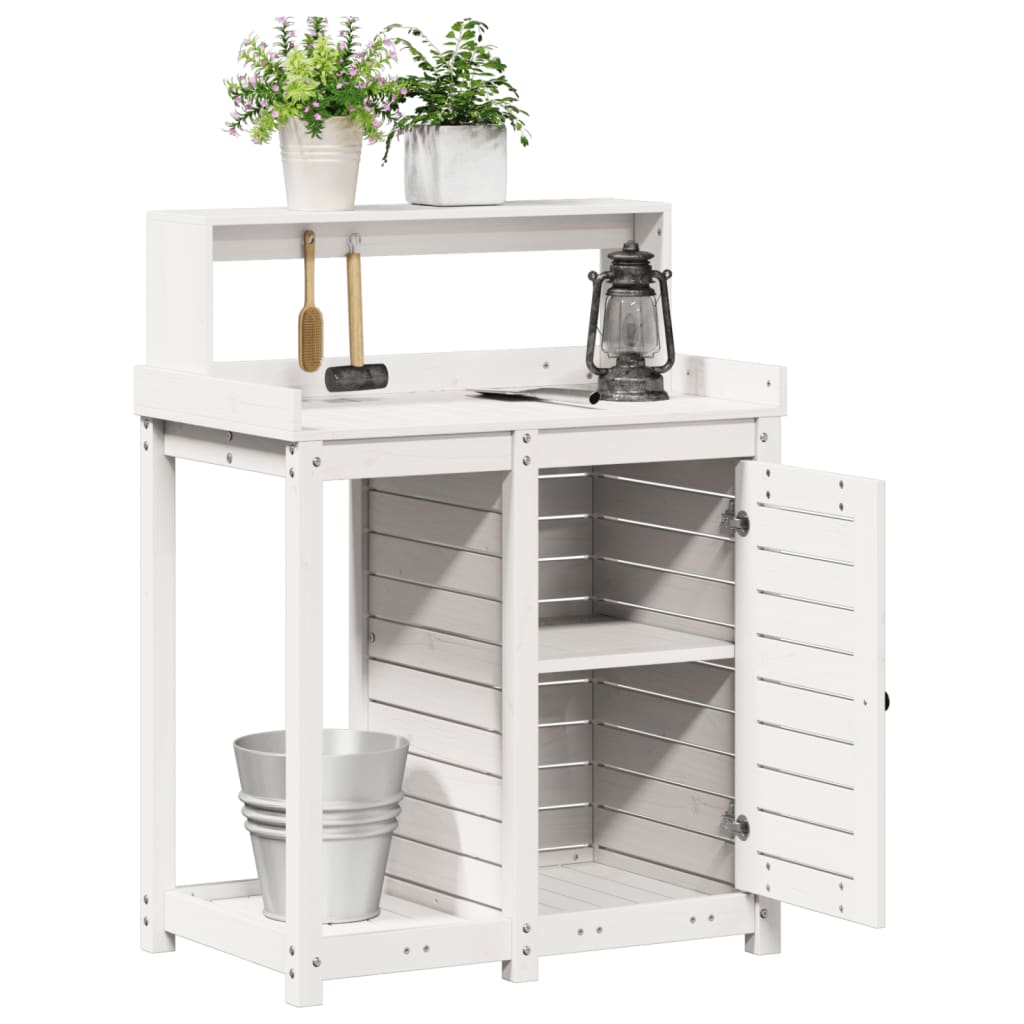 vidaXL Oppottafel met schappen 82,5x50x109,5 cm massief grenenhout