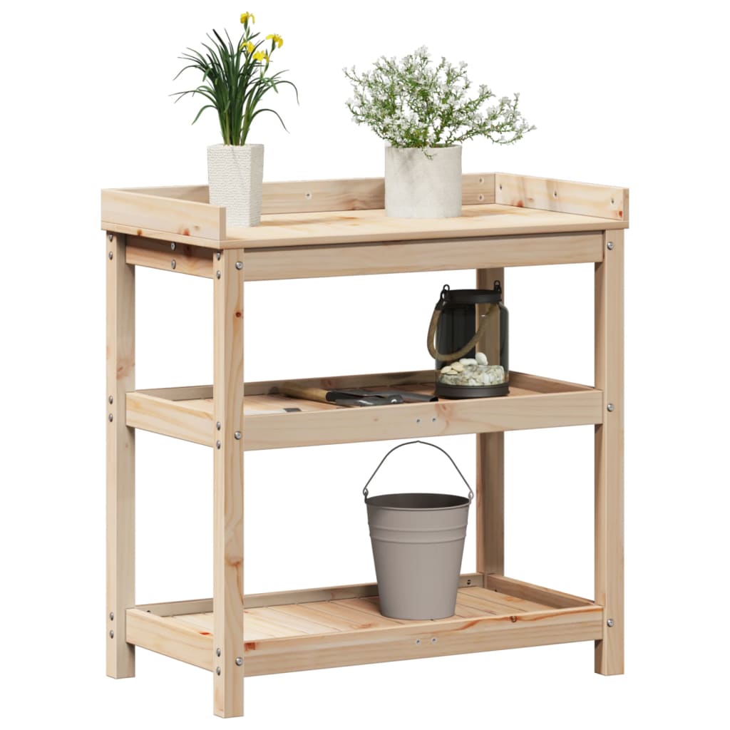 vidaXL Oppottafel met schappen 82,5x45x86,5 cm massief grenenhout