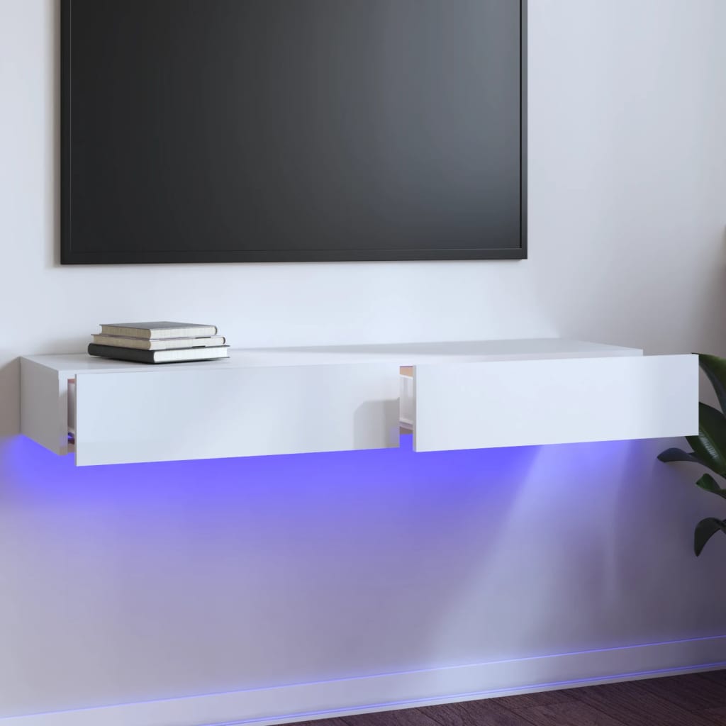 vidaXL TV Cabinet with LED Lights 120x35x15.5 cm White