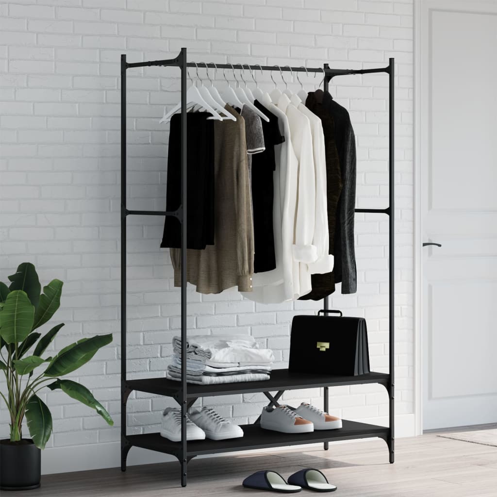 vidaXL Garment Rack with Shelves Engineered Wood Black
