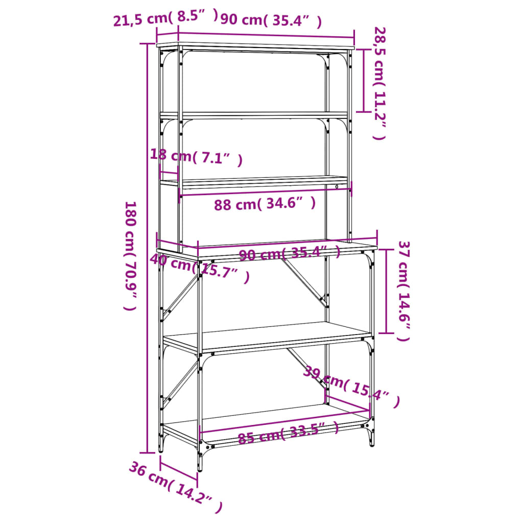 vidaXL Baker's Rack 6-tier 90x40x180 cm engineered wood smoked oak