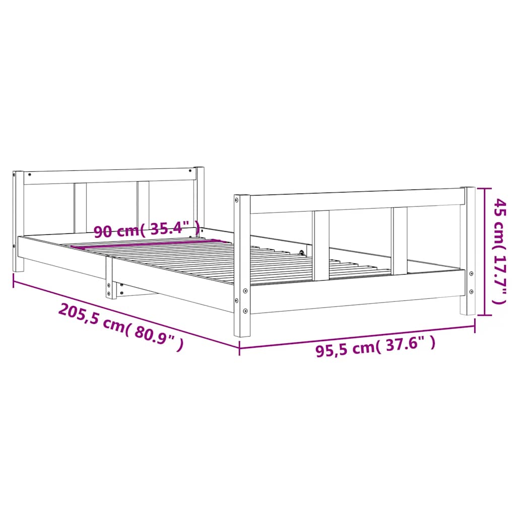vidaXL Kids Bed Frame 90x200 cm Solid Pine Wood