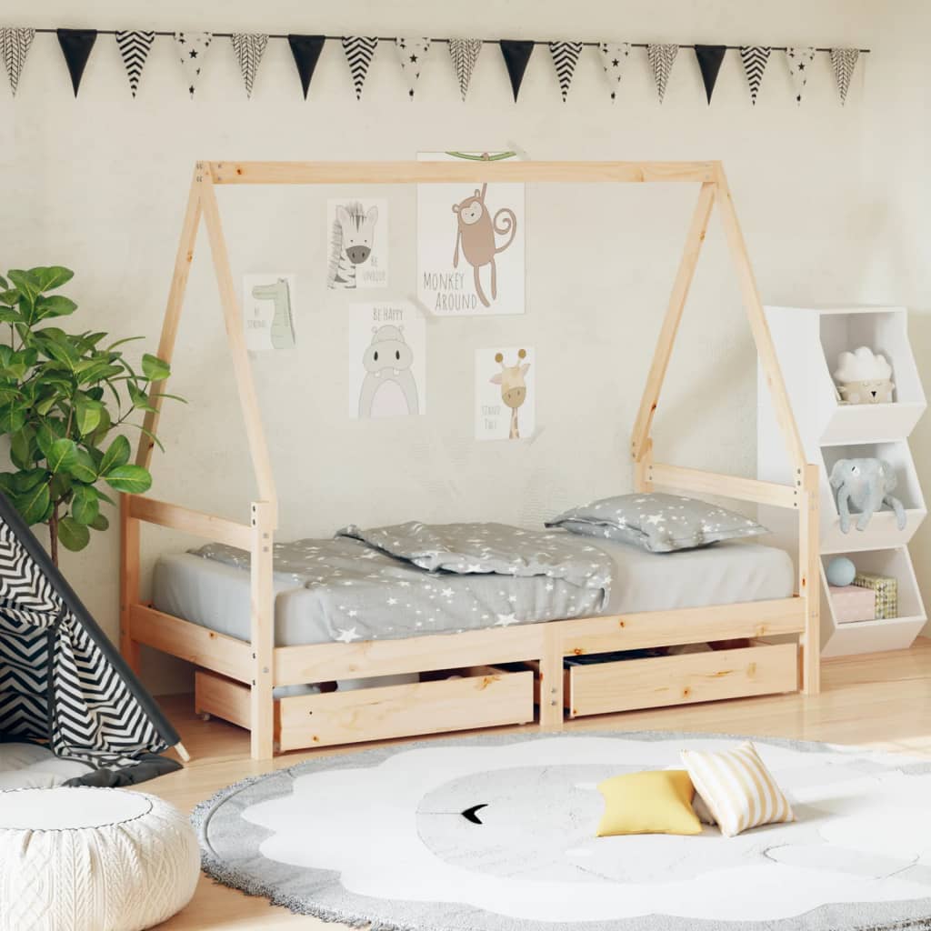 vidaXL Kinderbedframe met lades 80x200 cm massief grenenhout